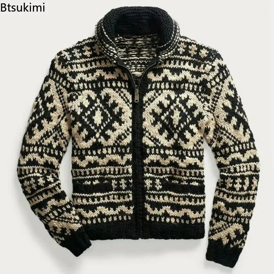 New 2025 Autumn Winter Men's Warm Cardigan Sweater Harajuku Cartoon Knitted Sweater Pullover Hip Hop Casual Knitwear Male Tops