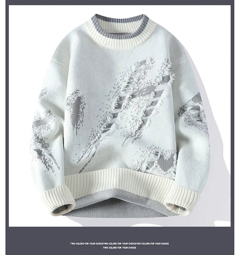 2025 Autumn Men Casual Sweater Tassels Patchwok Cute Couple Sweaters Round Neck Long Sleeve Male Knitted Harajuku Pullover