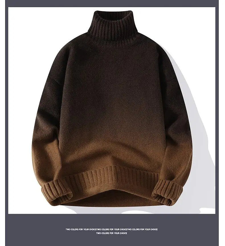Men Turtleneck Sweater Classic Gradient Knitted Pullover Vintage American Fit Loose Harajuku Men's Knitwear Sweaters Multicolors