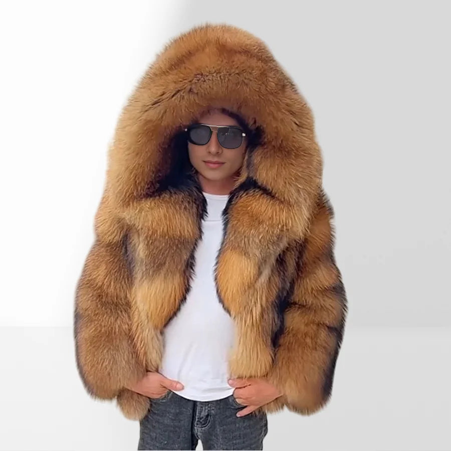 Men's Raccoon Fur Coat With Hood Natural Full Skin Raccoon Fur Jacket Genuine Leather Jacket High Quality  Real Fur Coat Long