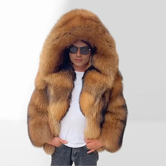 Men's Raccoon Fur Coat With Hood Natural Full Skin Raccoon Fur Jacket Genuine Leather Jacket High Quality  Real Fur Coat Long