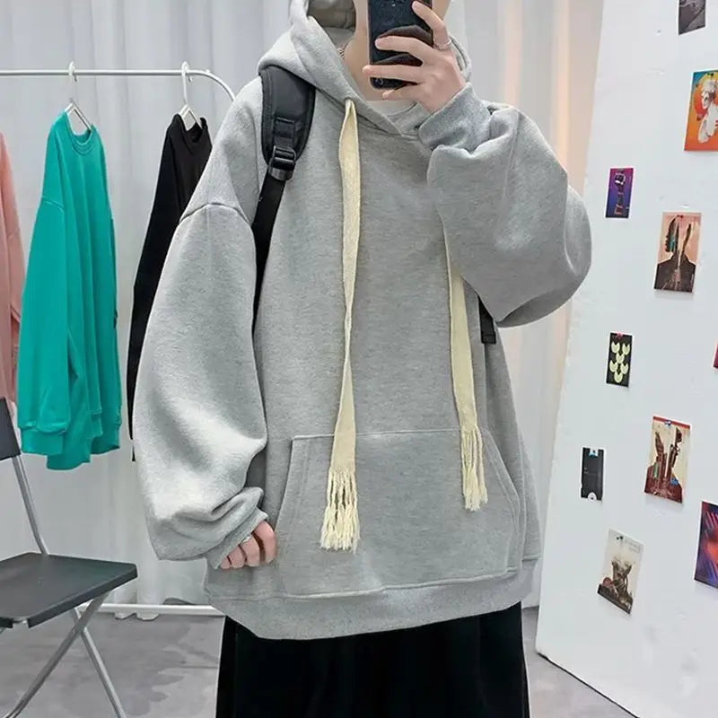 Hooded Sweatshirt for Men in Autumn Winter Fashion Brand Loose Trendy Versatile Coat for Couples Plus Velvet Thickened Clothes