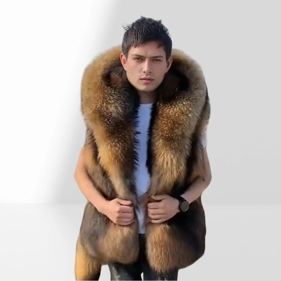 Men's Raccoon Fur Coat With Hood Natural Full Skin Raccoon Fur Jacket Genuine Leather Jacket High Quality  Real Fur Coat Long