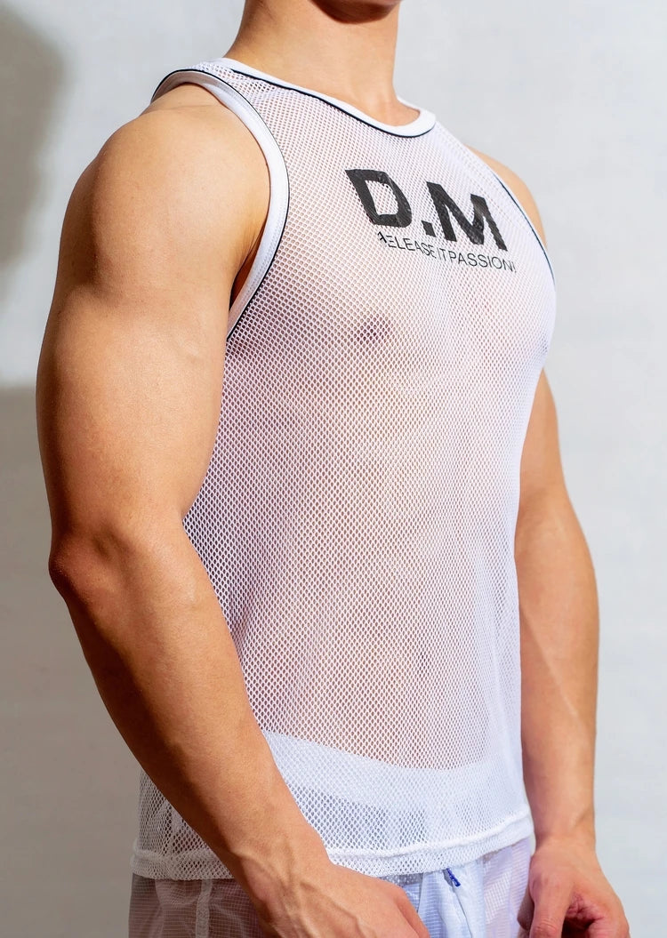 Ropa Hombre Tank Top Men Gym Shirt Mesh Breathable Roupas Masculinas Summer Loose Fitness Debardeur Hommes Bodybuilding Simple