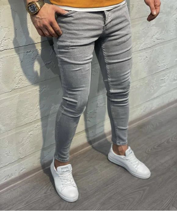 High Quality Fashion European American Classic Solid Washing Denim Pants Casual Men's Stretch Trouser Blue Skinny Jeans Men