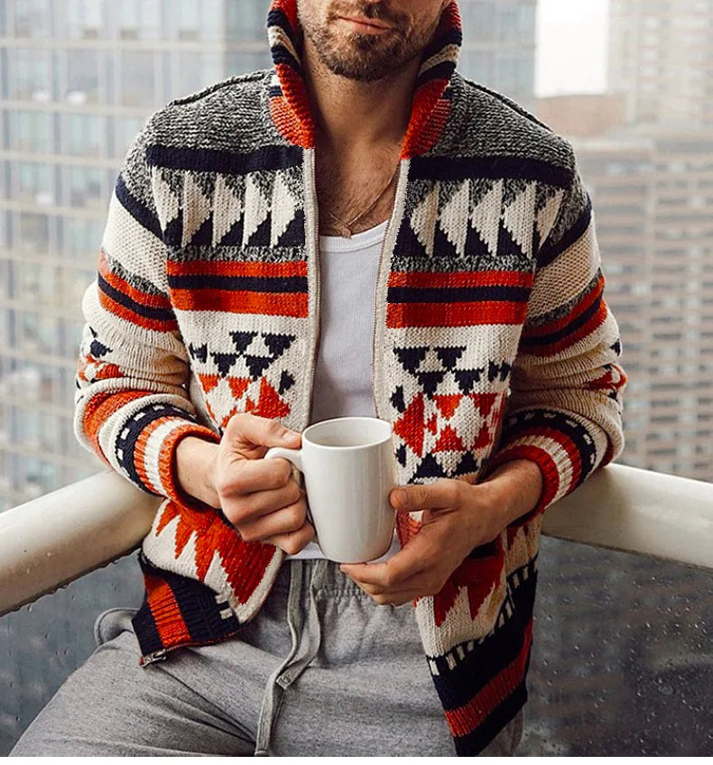 New Men's Long Sleeve Casual Knitted Sweaters High-grade Jacquard Lapel Cardigan Tops Autumn Winter Men Clothing Sweater Coats