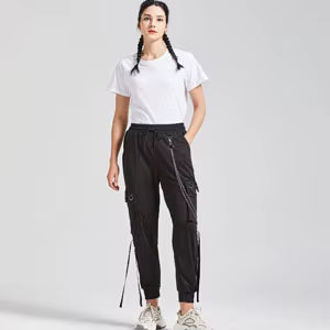 Black Cargo Pants for Women Techwear Female Goth Joggers with Chain Casual Trousers Hip Hop Sweaatpants Loose Street Rock Style