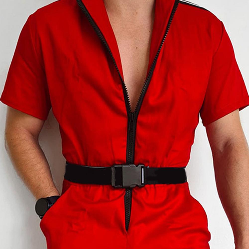 Mens Causal Solid Color Jumpsuit Fashion Male Summer Short Sleeve Zipper Overall Streetwear Slim Shorts Fine Stitching Rompers