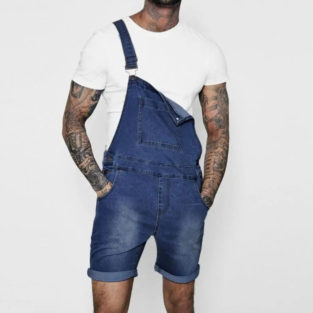 Stylish Temperament Solid Color Summer Hip Hop Adjustable Short Jean Jumpsuits Jeans Overall Shorts Shoulder Straps