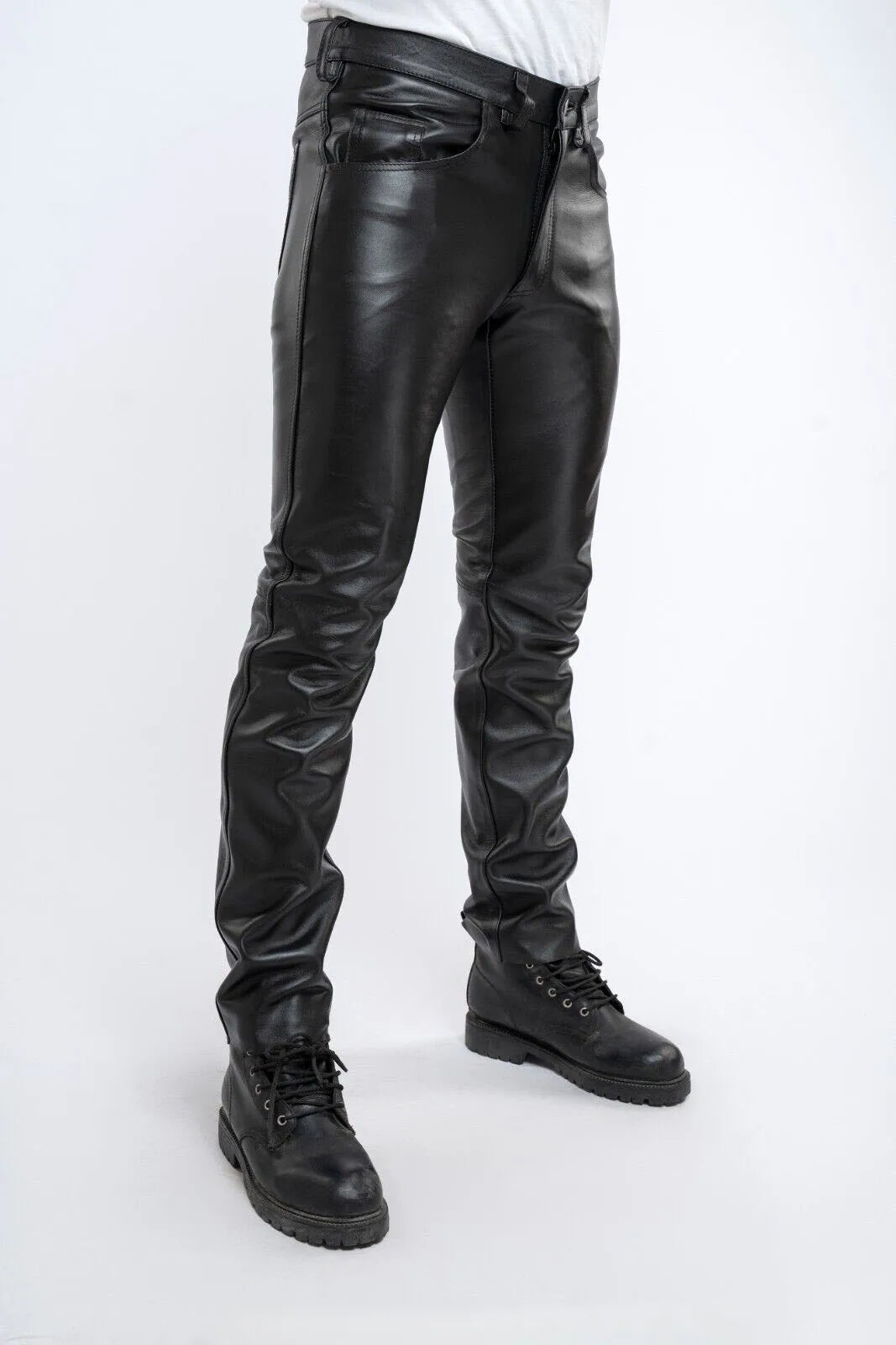 Men Leather Pants Slim PU Leather Trousers Fashion Elastic Motorcycle Leather Pants Waterproof Oil-Proof Male Bottoms