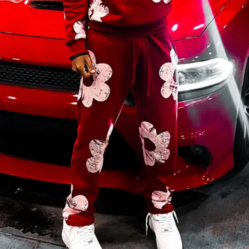 Men's Tracksuit 2 Pieces Sets Hooded Sweatshirt +Drawstring Pants Letter Print Hoodies Sportswear Hip Hop Women Autumn Tracksuit