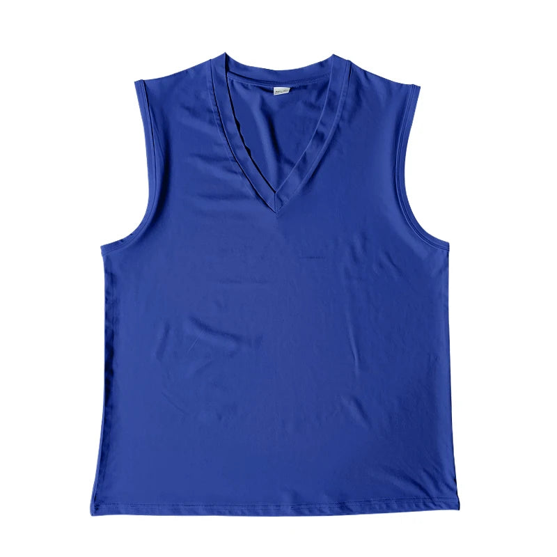 Summer men's solid color V-neck vest casual breathable sleeveless T-shirt vest suitable for fitness and sports