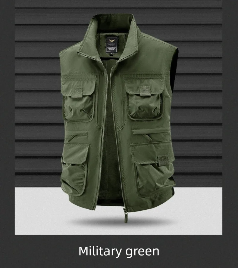 2026 Men's Outdoor Tooling Multi-Pocket Casual Outdoor Fishing Large Size Vest with Vertical Collar Breathable Quick-drying Vest