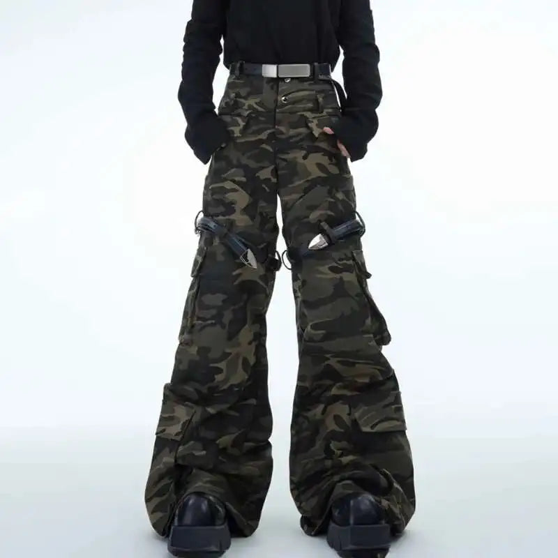 LUZHEN Belt Design Camouflage Work Pants Washed Vintage High Quality Cargo Trousers Trendy Streetwear Men's Straight LZ7881