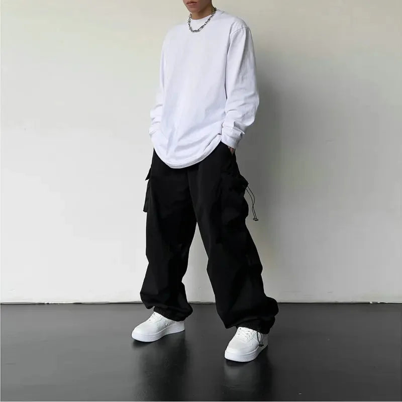 New Casual Pant Cargo Trousers Streetwear Wide Leg Sweatpant High Street Trendy Loose Versatile Straight Casual Pants 2pc Couple