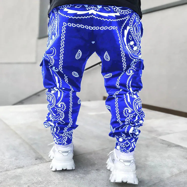 New Men's Cargo Pants Trend Printed Loose Hip Hop Fashion Street Wear Big Pocket Overalls Men Bright Color Four Seasons Trousers