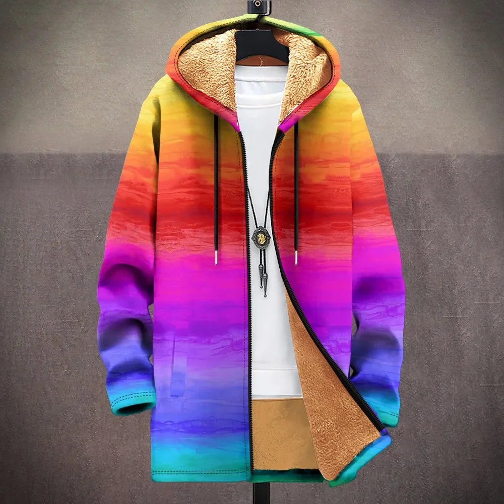 Men Cardigans Coats Wave Art Graphics Printed Japanese Style Plush Thick Winter Jackets Casual Streetwear for Unisex Clothing