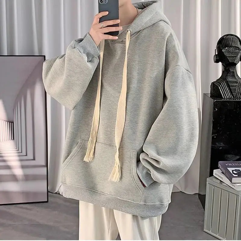Hooded Sweatshirt for Men in Autumn Winter Fashion Brand Loose Trendy Versatile Coat for Couples Plus Velvet Thickened Clothes
