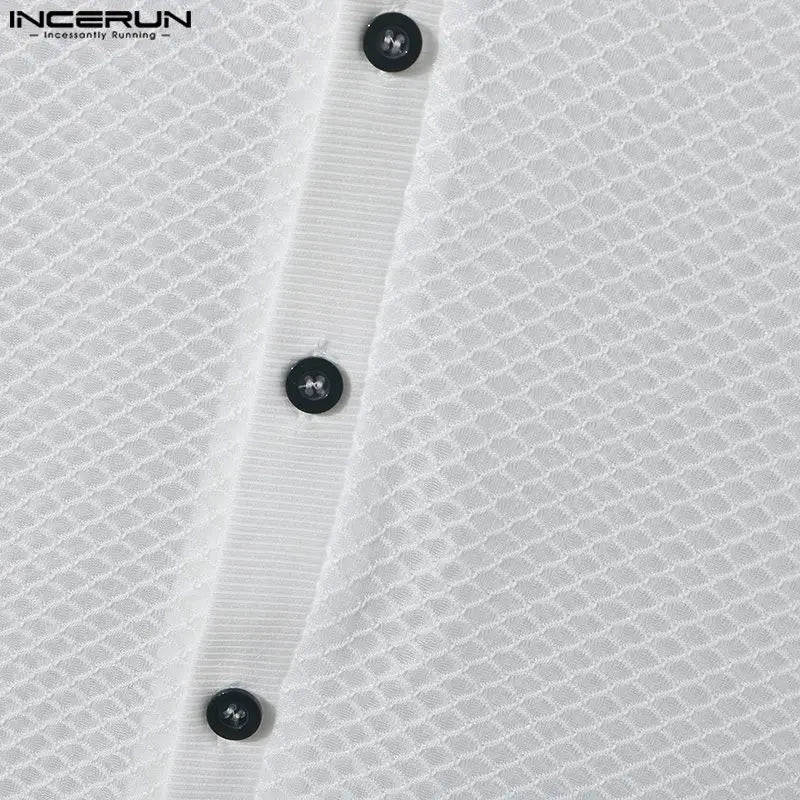 Fashion Leisure Style Tops INCERUN Men Personality Hollow Mesh Vests Summer Sexy Male Hot Sale V-neck Sleeveless Tank Tops S-5XL