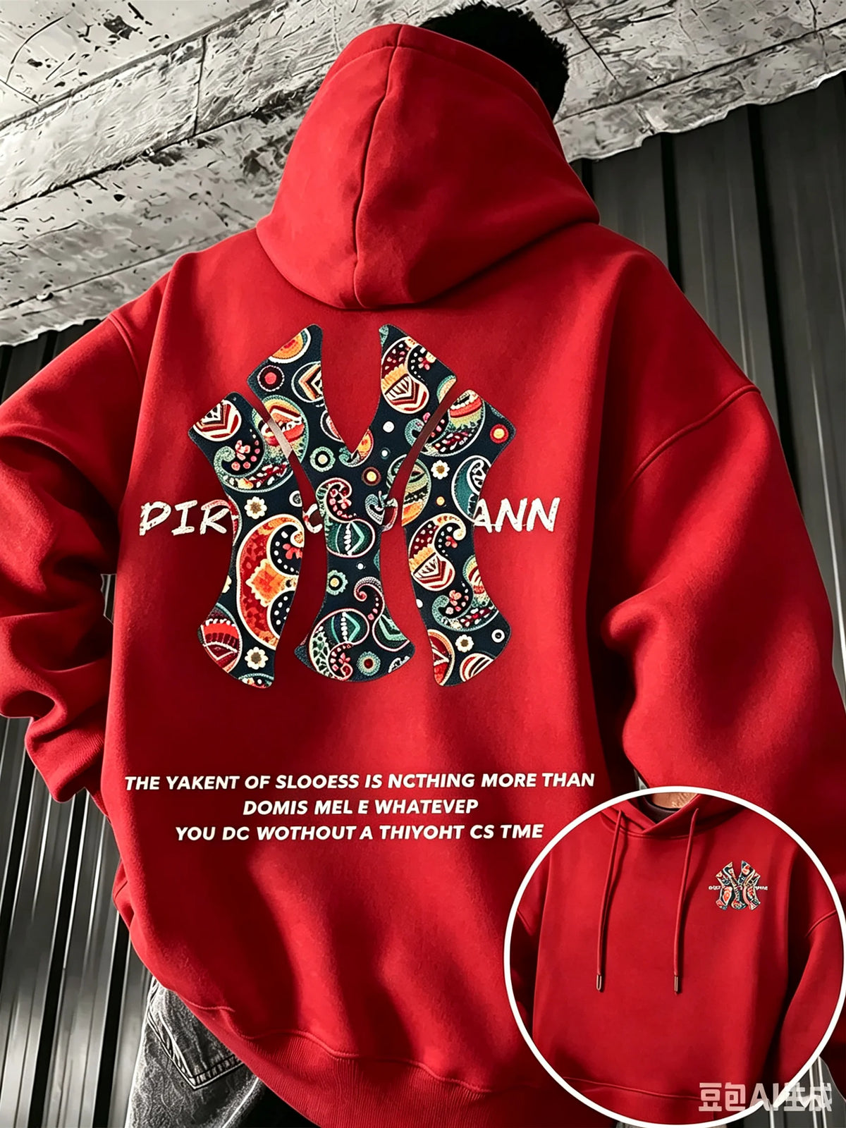 Men's Fall-winter Hooded Sweatshirt Outdoor Are Warm Comfort Walnut Flower NY Letter Double-sided Print Loose Fleece Streetwear