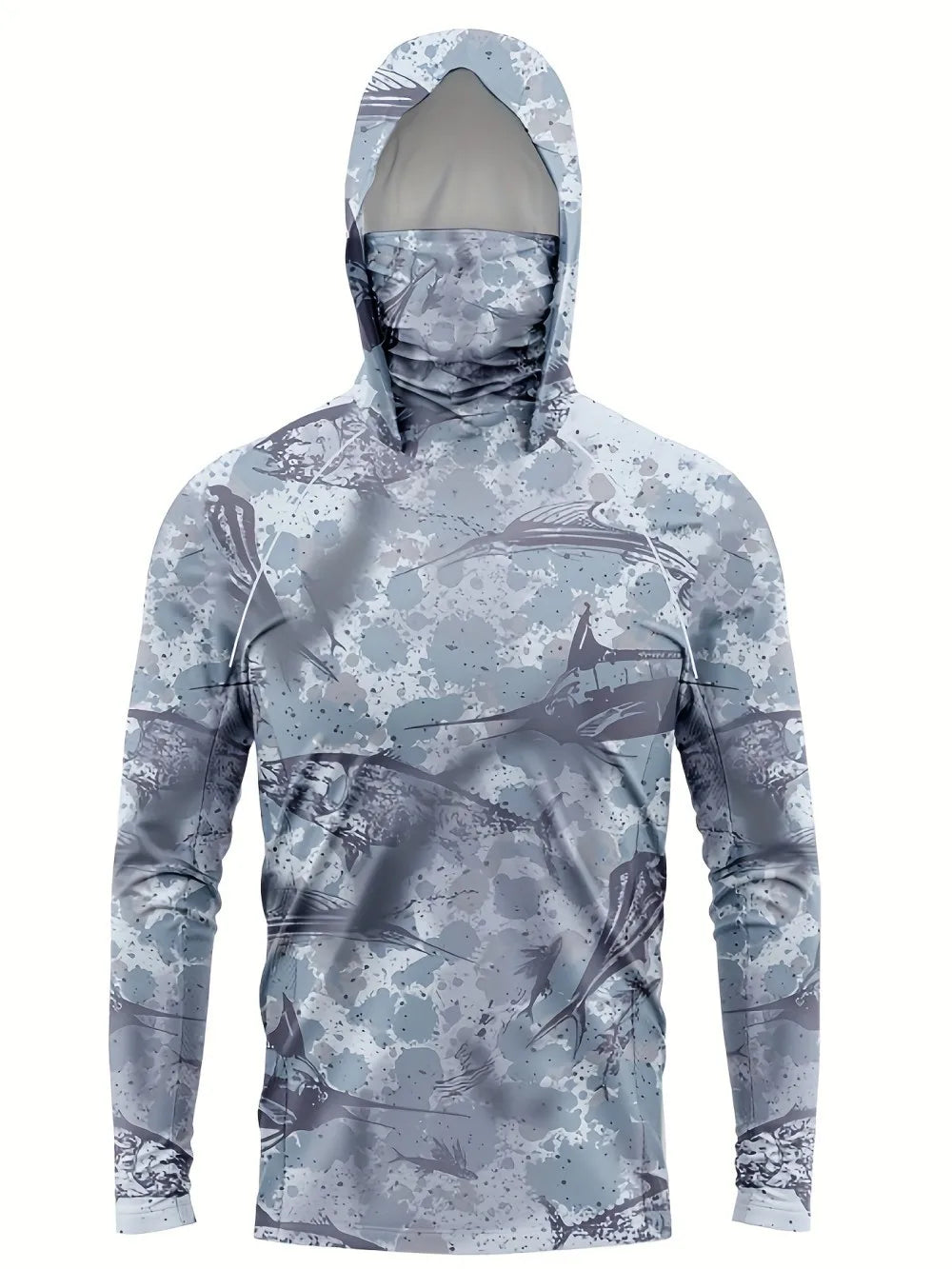 American Men's Summer New Fish Graffiti Print Soft and Breathable Long Sleeved T-Shirt Fishing Suit Outdoor Leisure Vacation Top
