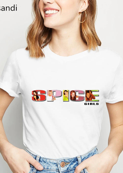 Spice Girls Womens Graphic T Shirts Summer 2022 White Hip Hop Tshirt Femme Harajuku Shirt Camisetas Mujer Female T-Shirt Tops