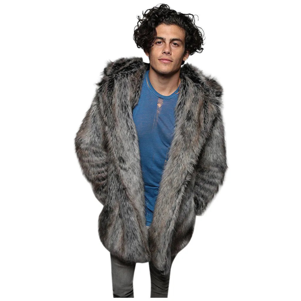 Casual Imitation Fur Jacket Coat Men's Winter Casual Warm Mink Coats Men's Long Coat Fur 2021 Winter New