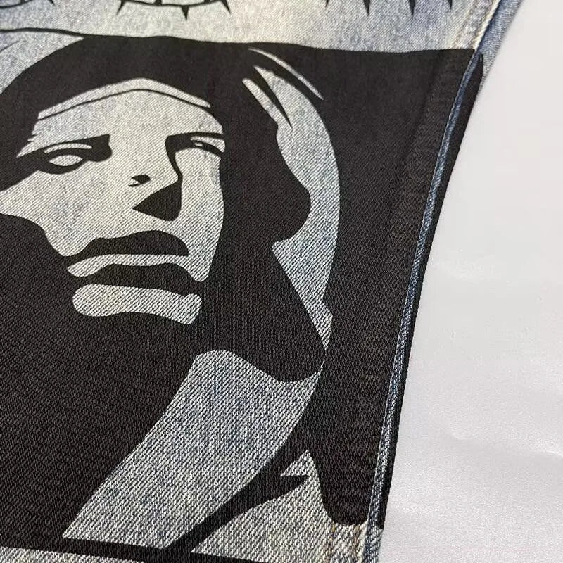 Autumn and Spring New Fashion Trend Printed Straight Leg Sports Denim Pants Men's Loose Comfortable Plus Size High Quality Pants