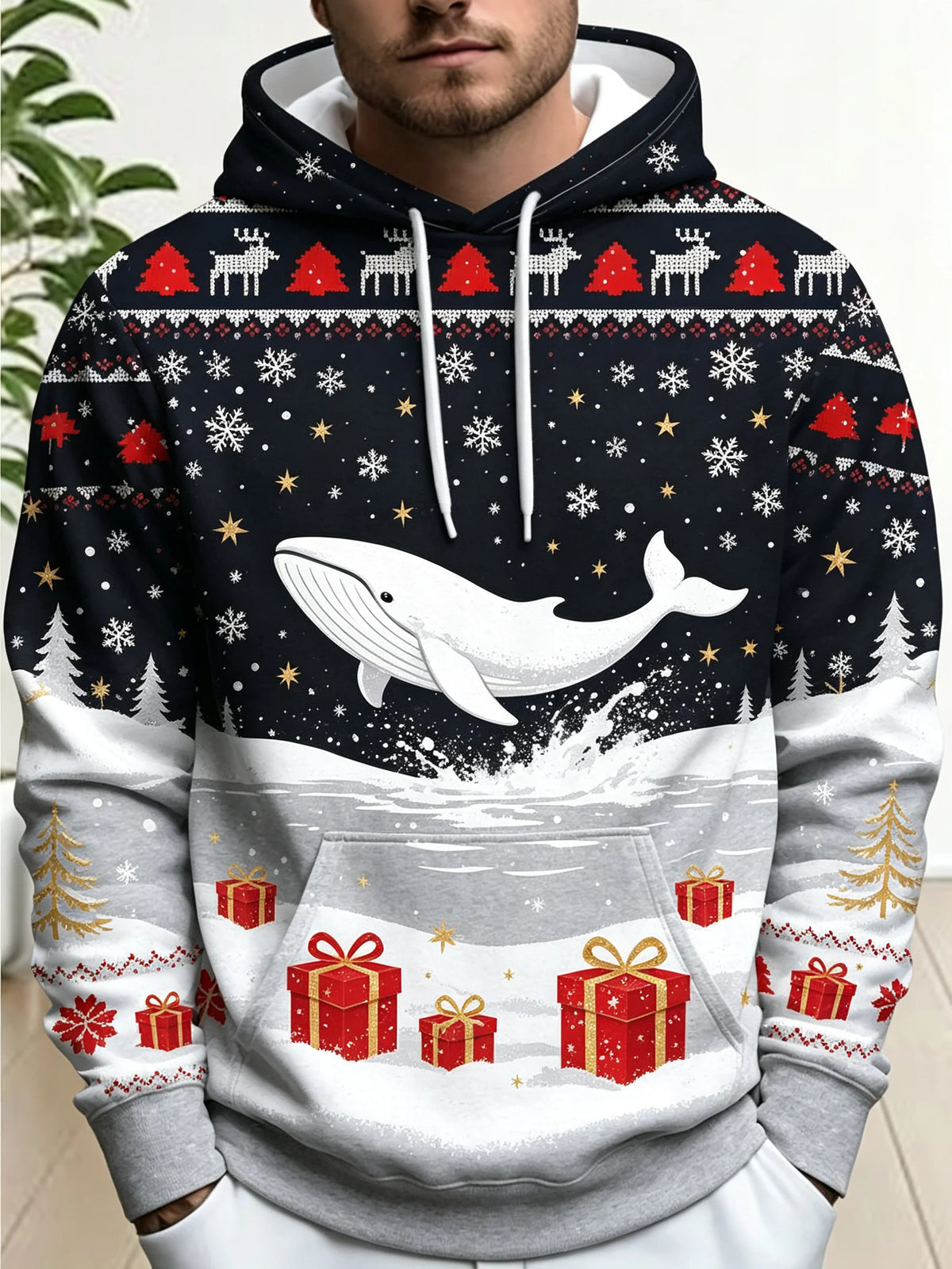 2026 Men Thin Sweatshirt Autumn Winter Hoodie Xmas Santa Snowman Mountain Graphic Print Long Sleeve Male Tops Men's Clothes
