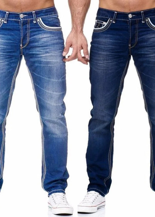 Men Jeans Solid Pockets Stretch Denim Straight Pants Spring Summer Business Casual Trousers Daily Streetwear Men's Clothing