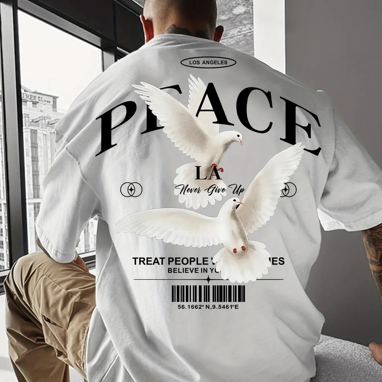 Men's summer 100% pure cotton fashionable casual loose and flat pattern printed sports round neck short sleeved T-shirt top