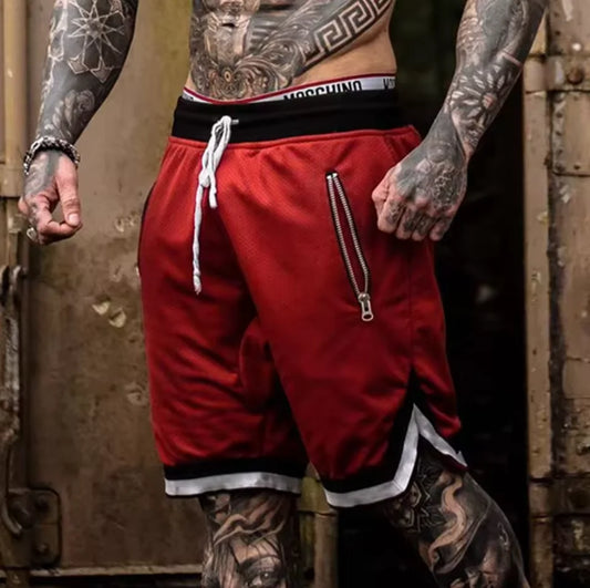 2025 New Knee Length Basketball Shorts Men Striped Loose Running Sport Gym Mesh Breathable Fitness Training Workout Bottom Male