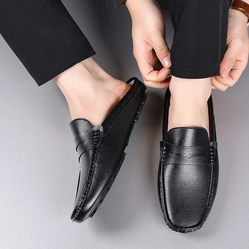 YRZL Loafers Men Handmade Summer Slip on Half Shoes for Men Non Slip Slippers Casual Comfortable Breathable Man Sandals