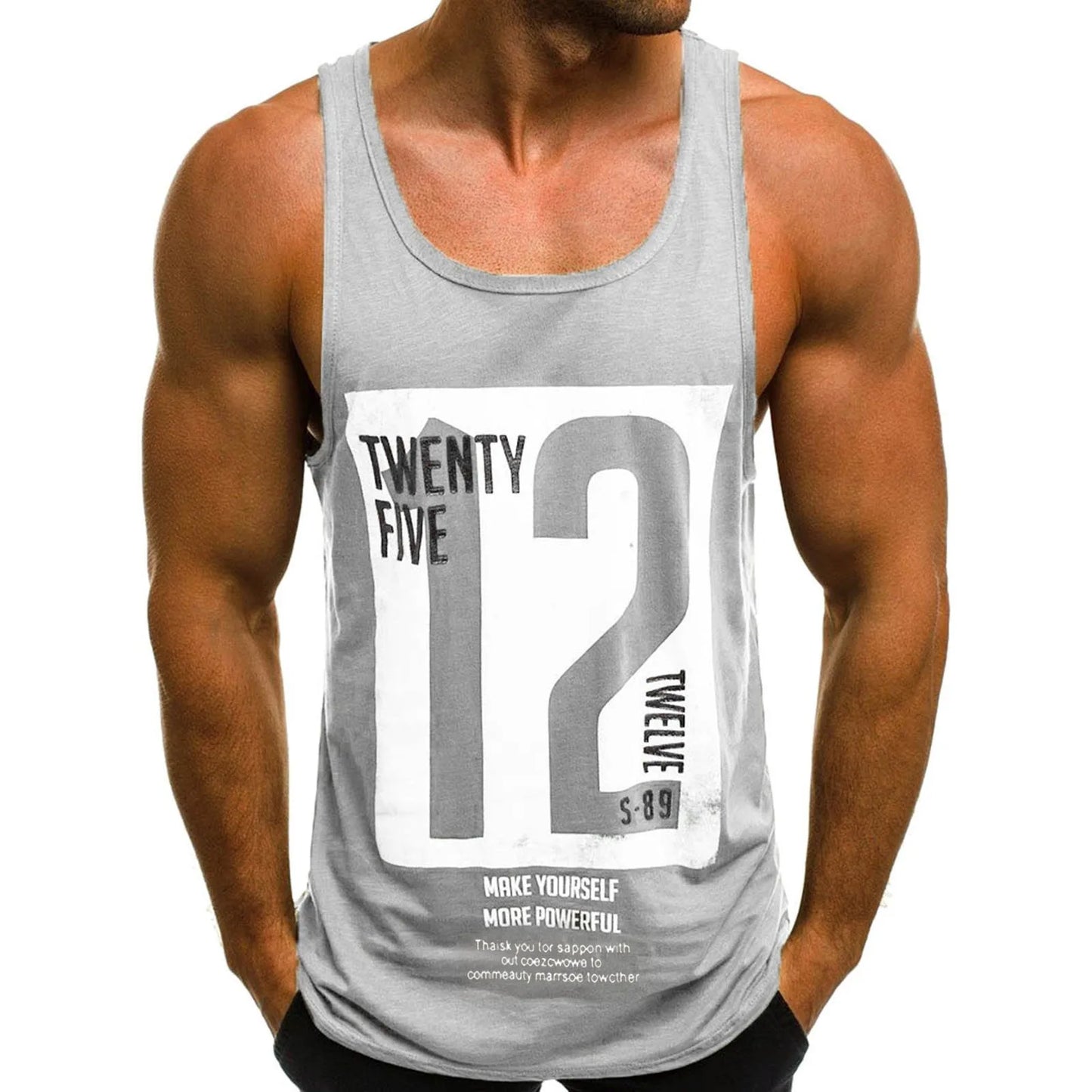 Number 12 Print Vest Men's Tank Top Breathable Bodybuilding Tee Gym Vest Sleeveless Men T-shirt Fashion Crew Neck Fitness Tee