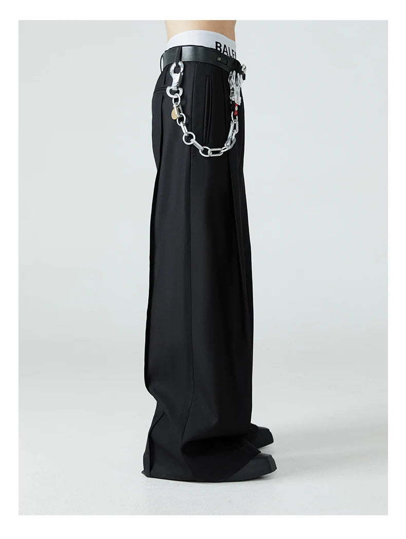 Mauroicardi Spring Autumn Long Loose Casual Baggy Flowy Soft Black Pleated Wide Leg Pants Men Luxury Designer Emo Clothing 2024