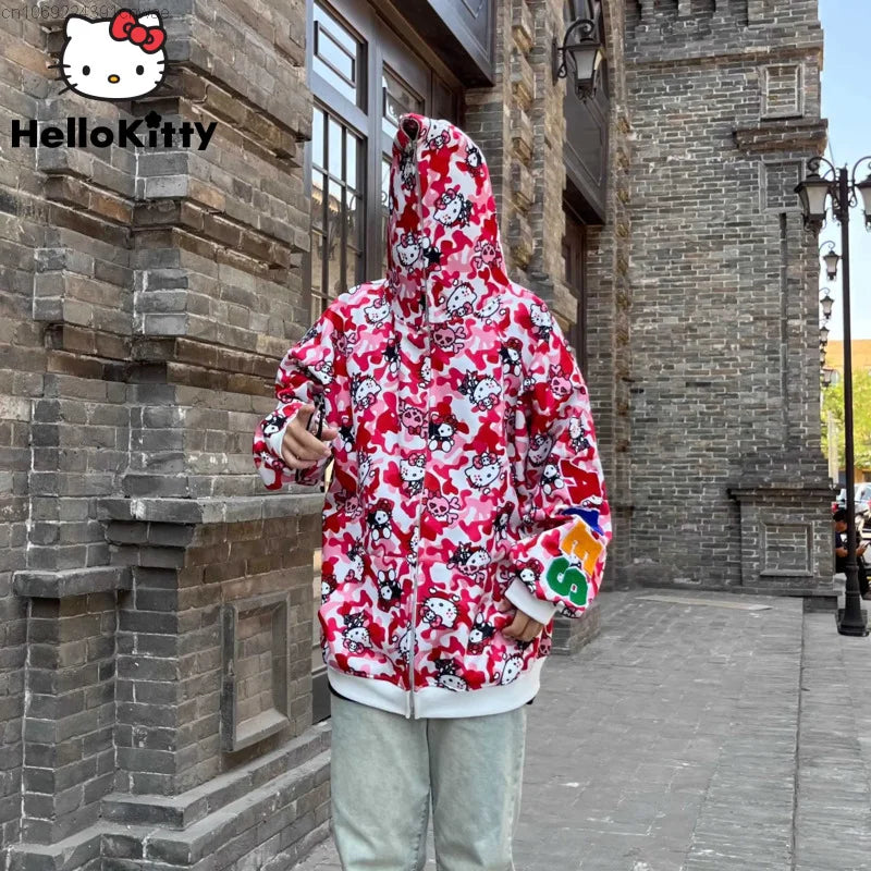 Sanrio Hello Kitty New In Print Hooded Hoodie For Men Women Fashion Gothic 2000s Zip Up Clothes Female Y2k Hip Hop Sweatshirt