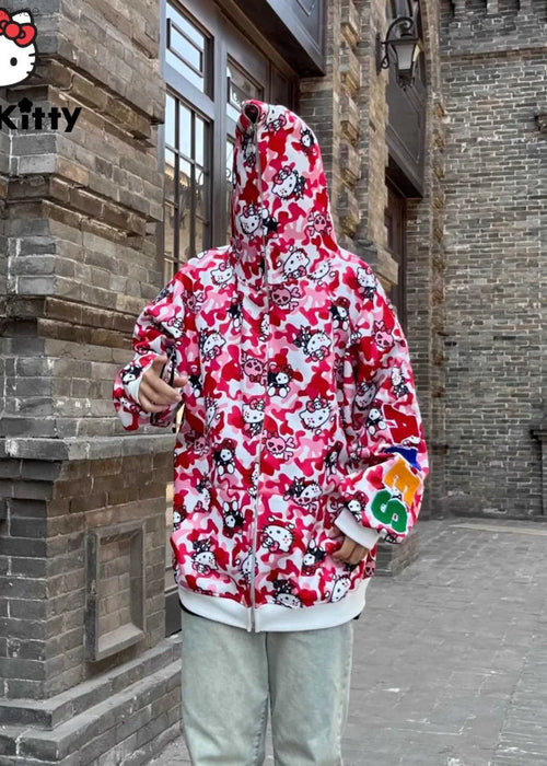 Sanrio Hello Kitty New In Print Hooded Hoodie For Men Women Fashion Gothic 2000s Zip Up Clothes Female Y2k Hip Hop Sweatshirt