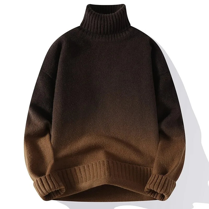 Men Turtleneck Sweater Classic Gradient Knitted Pullover Vintage American Fit Loose Harajuku Men's Knitwear Sweaters Multicolors