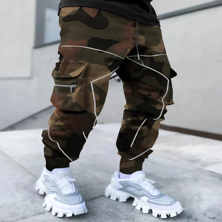 New Men's Cargo Pants Trend Printed Loose Hip Hop Fashion Street Wear Big Pocket Overalls Men Bright Color Four Seasons Trousers
