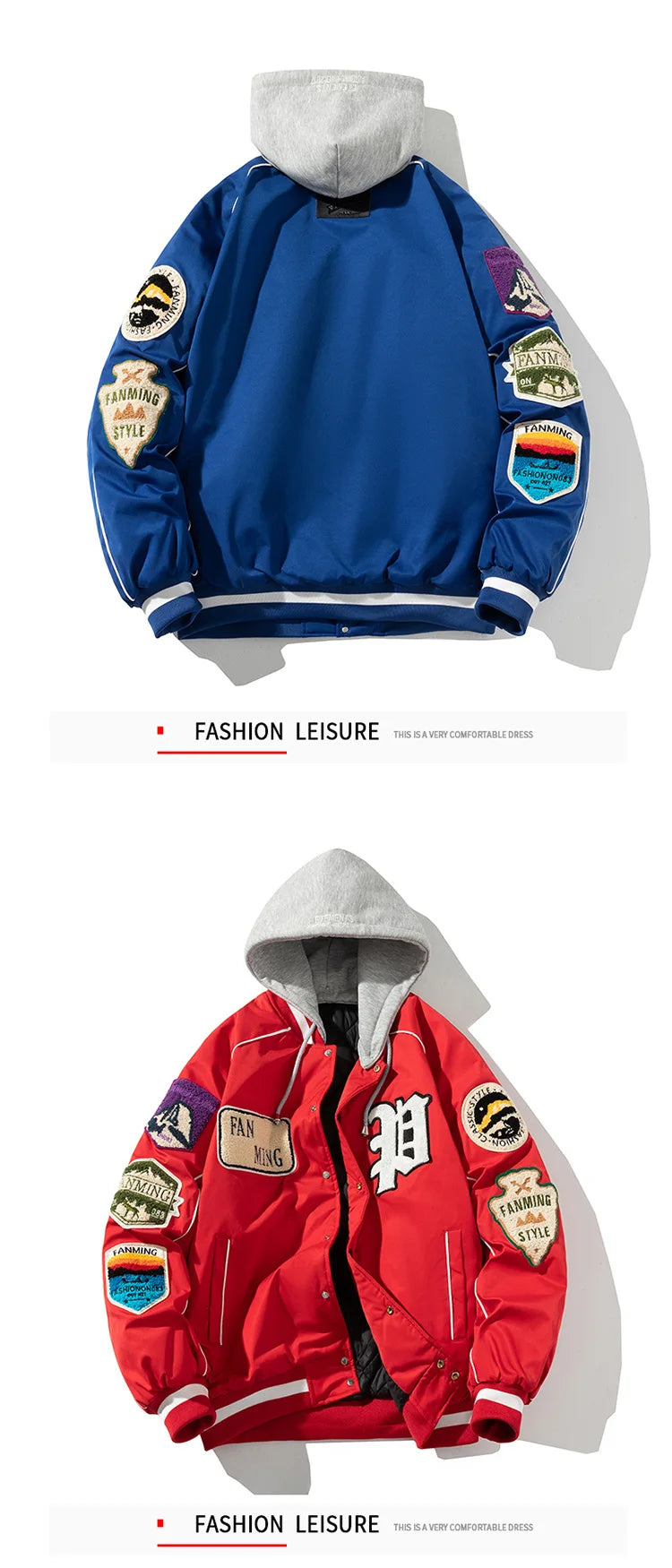 Winter Varsity Jacket Men Women Letter Badge American Baseball Jacket Street Fashion Hip Hop Coat Youth Couple Clothes Blue Red