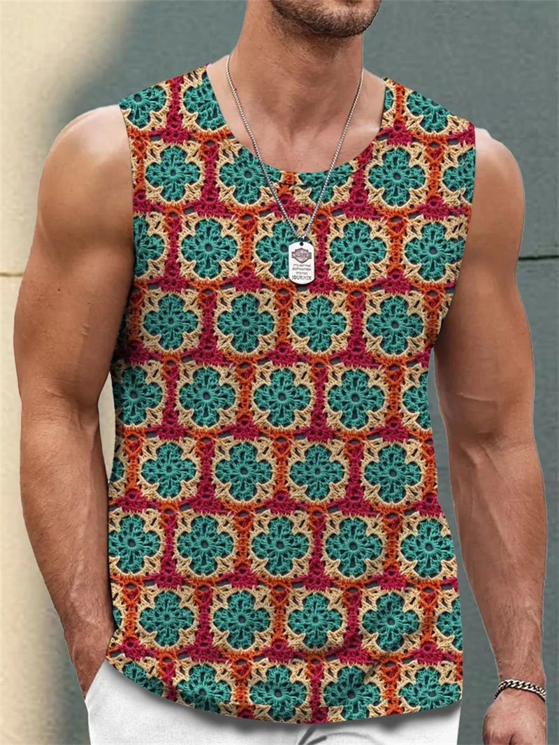 Simple Fashion Mens Summer Tank Tops Casual Daily Wear Sleeveless 3D Printed Crew Neck Vest Loose Breathable Streetwear Tops