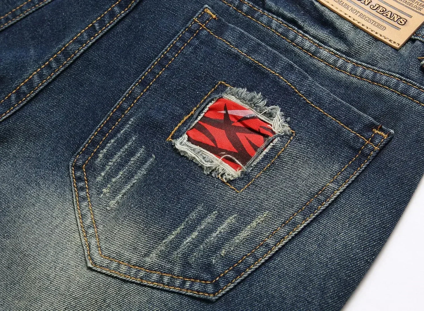 New Summer Vintage Washed Men Denim Shorts Casual Fashion Street Wear Ripped Hole Patches Distressed Male Straight Jeans Shorts