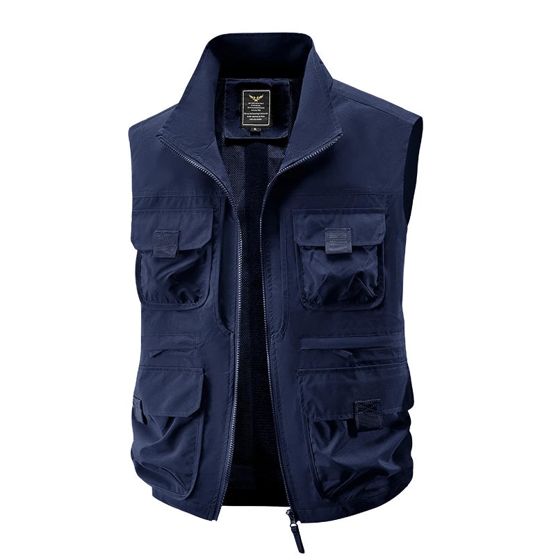 2026 Men's Outdoor Tooling Multi-Pocket Casual Outdoor Fishing Large Size Vest with Vertical Collar Breathable Quick-drying Vest