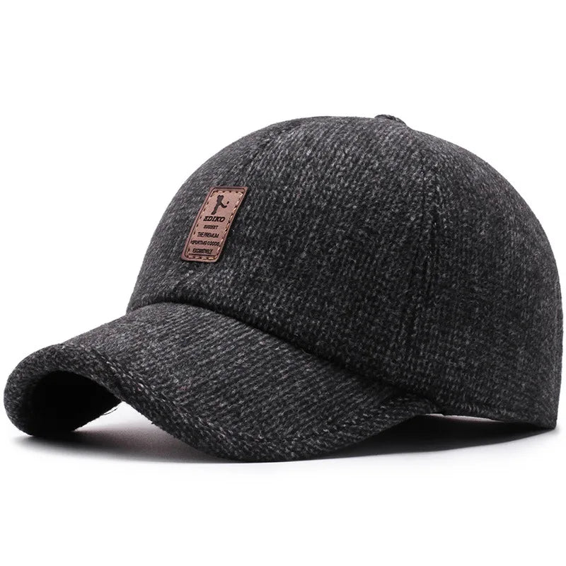 Winter Warm Dad Hat Men's Baseball Cap with Earflap Thicken Cotton Snapback Caps Ear Protection Windproof Knitted Hats for Men