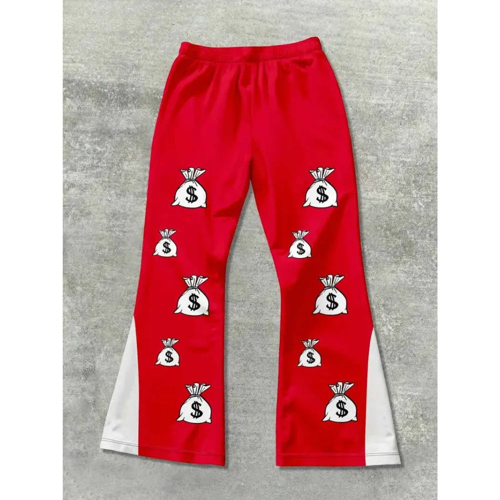 Men's Casual Street Style Trendy Cross Print Fashionable Slightly Flared Black and White Color-Block Design Sweatpants Men Pants