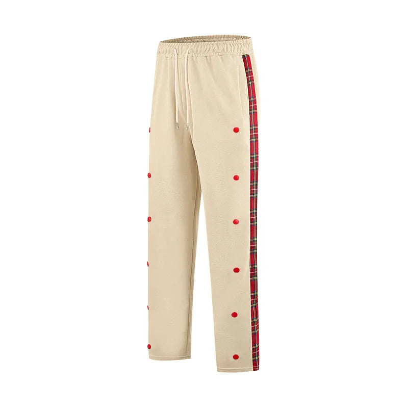 American New Men's Sports Pants Spring and Autumn Breasted Plaid Stitching Design Casual Pants Loose Straight Men's Sweatpants