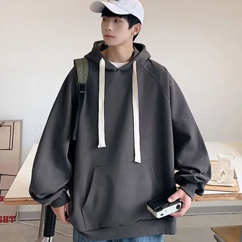 Hooded Sweatshirt for Men in Autumn Winter Fashion Brand Loose Trendy Versatile Coat for Couples Plus Velvet Thickened Clothes