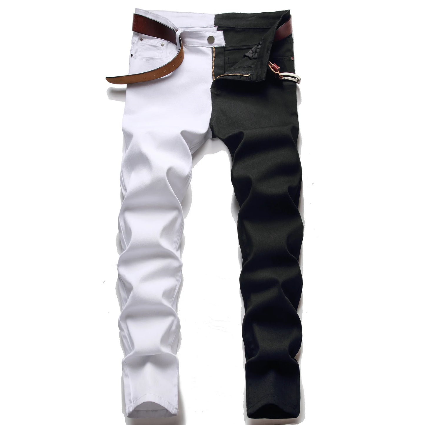 Two Colors Spliced Into Jeans Men's Fashion Casual Trousers and Shorts Red Green Yellow Denim Pants 28-38