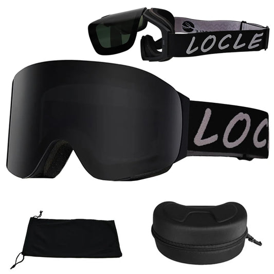 LOCLE Flip Up Magnetic Ski Goggles Men Women Snowboard Mask Anti-Fog Skiing Eyewear UV400 Snow Protection OTG Over The Glasses