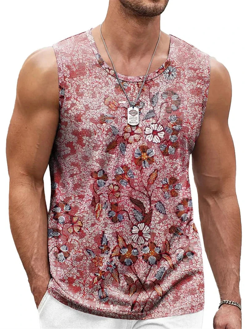 Mens Retro Ethnic Graphic Tank Tops Summer Casual Crew Neck 3D Printed Sleeveless Vest Fashion Breathable Sports Tees Tops